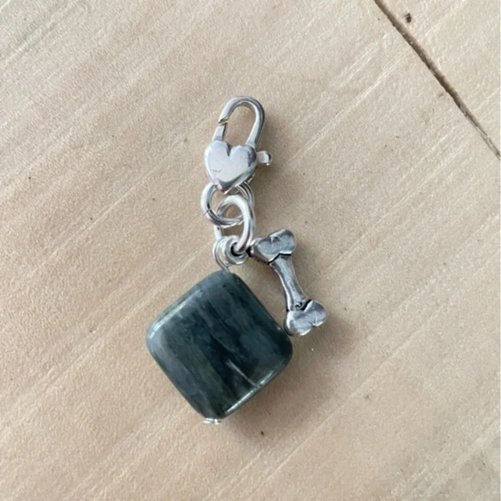 $10 SALE Handmade Pet Collar Charm Dark Green Gray Black Metal Dog Bone